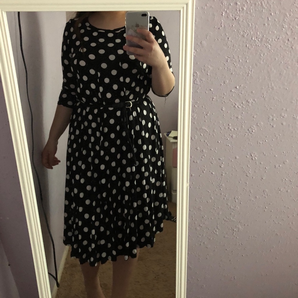 modest polka dot dress with belt